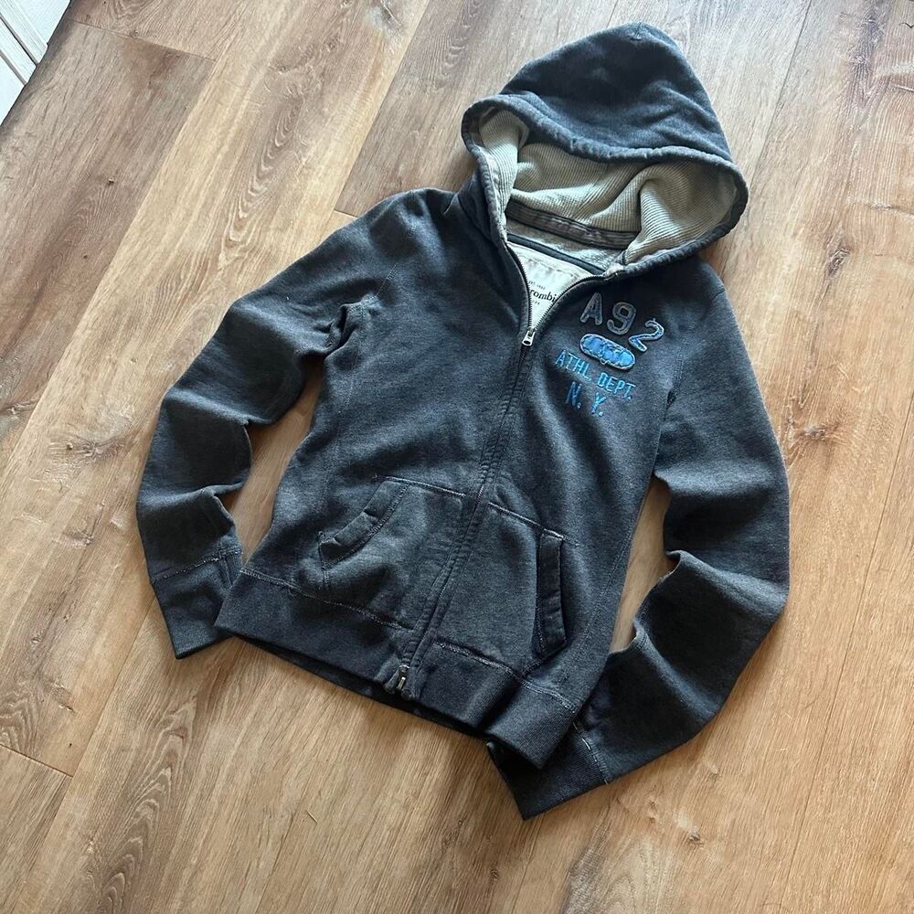 Abercrombie-fitch Women's Grey and Navy Hoodie